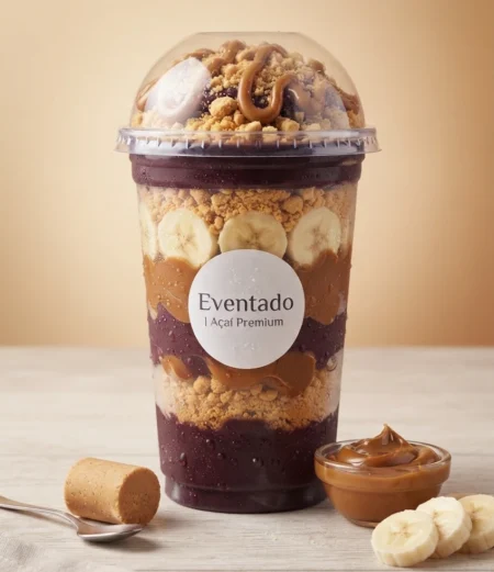 Açaí Tropical 500ml com morango, banana, granola e leite condensado Eventado