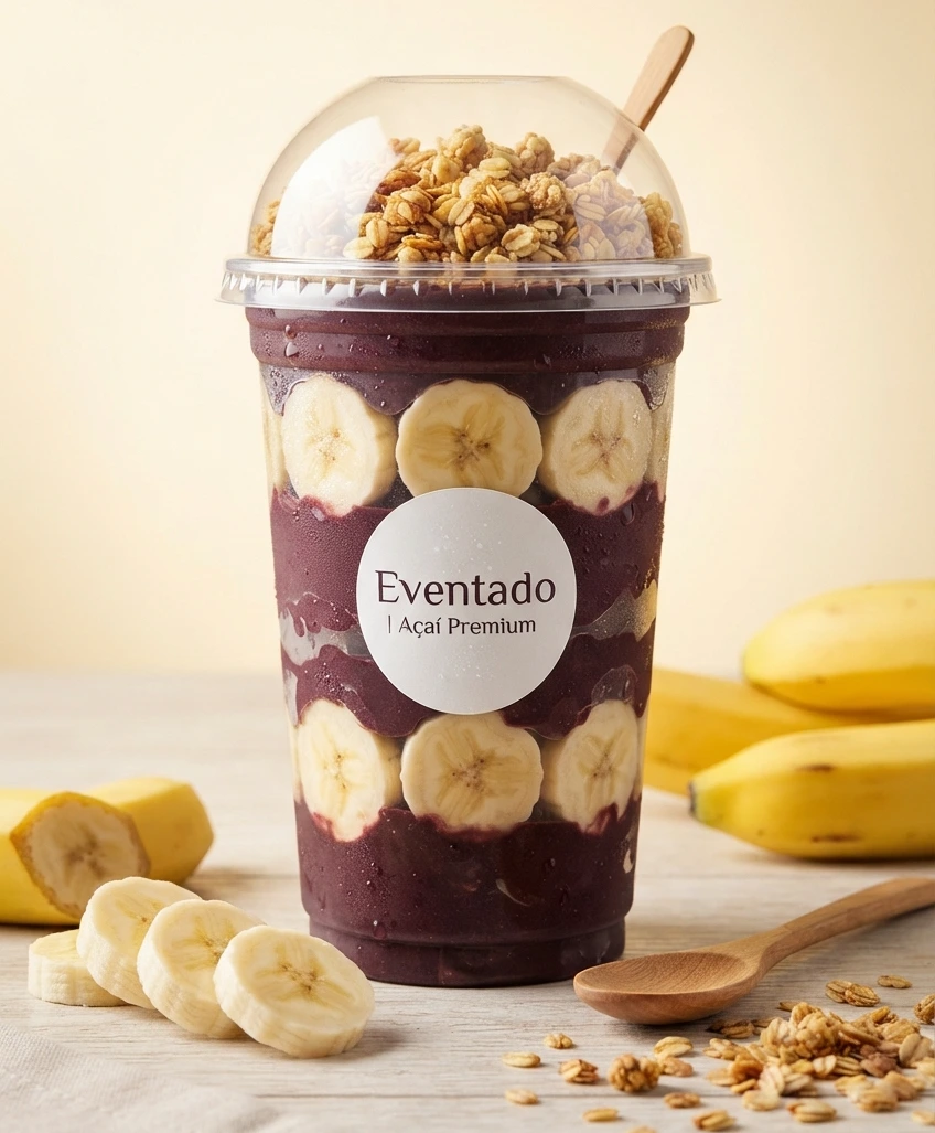 Açaí cremoso de 500ml com banana fresca e granola Eventado Açaí Premium