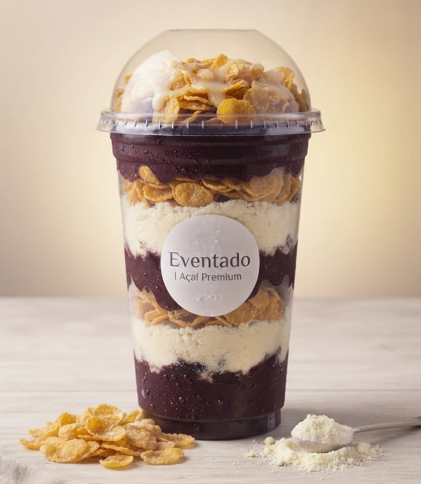 Açaí 500ml com Cornflakes crocantes, Leite Ninho e leite condensado Eventado