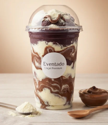 Açaí de 500ml com bastante Leite Ninho, Nutella original e banana Eventado